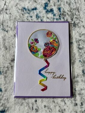 Papyrus Purple Floral Balloon Birthday Card - Rainbow Ribbon